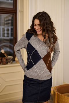 Cream Hope Argyle Pullover