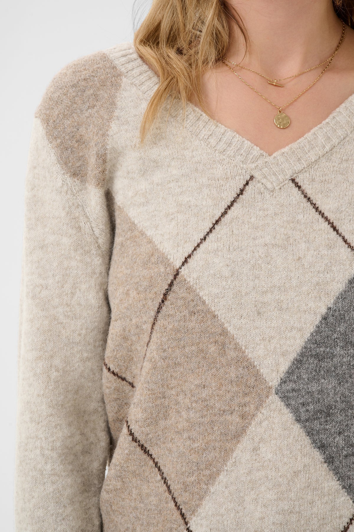 Cream Hope Argyle Pullover