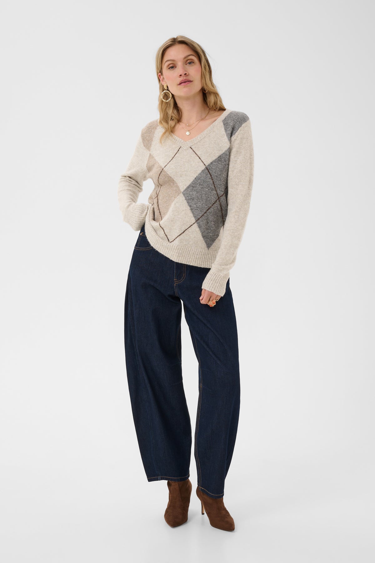 Cream Hope Argyle Pullover