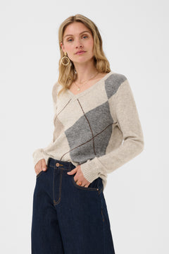 Cream Hope Argyle Pullover