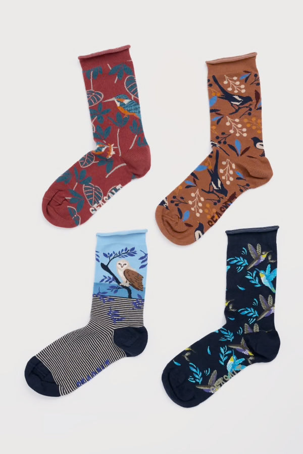 Seasalt Gift Box of 4 Women's Arty Birds Socks