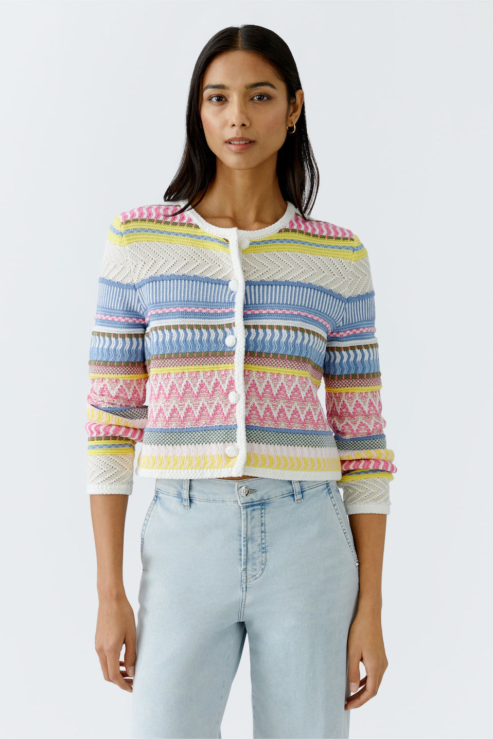 Oui Striped Pullover Cardigan