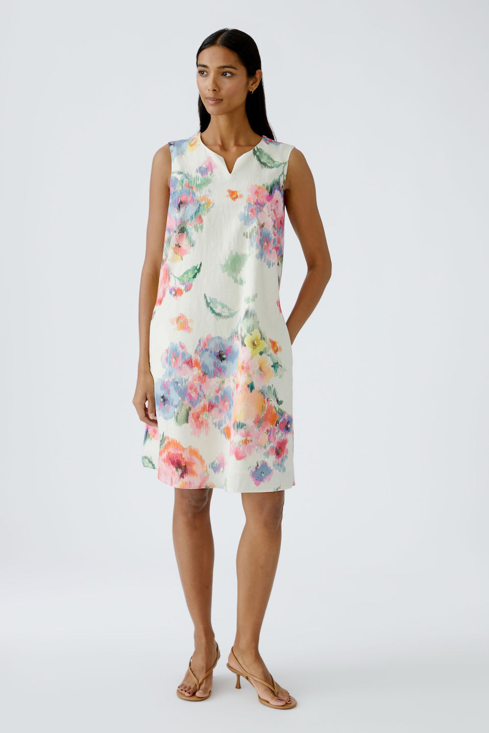 Oui Floral Linen Blend A-Line Dress