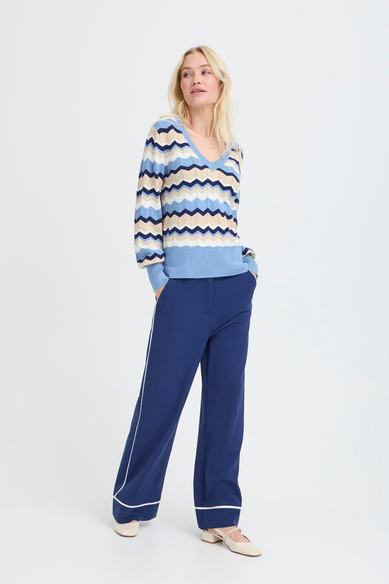 B. Young Mmorla V-Neck Pointelle Sweater