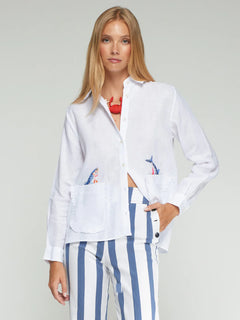 Vilagallo Linen Embroidered Fish Blouse