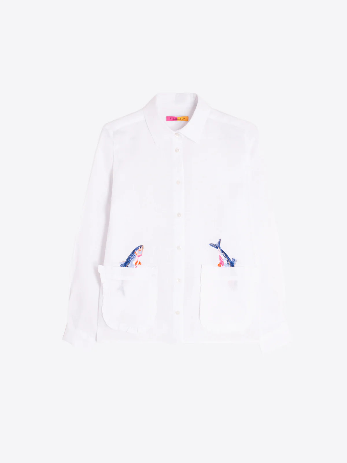 Vilagallo Linen Embroidered Fish Blouse