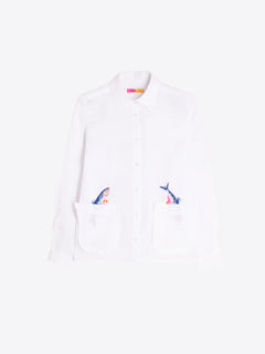 Vilagallo Linen Embroidered Fish Blouse