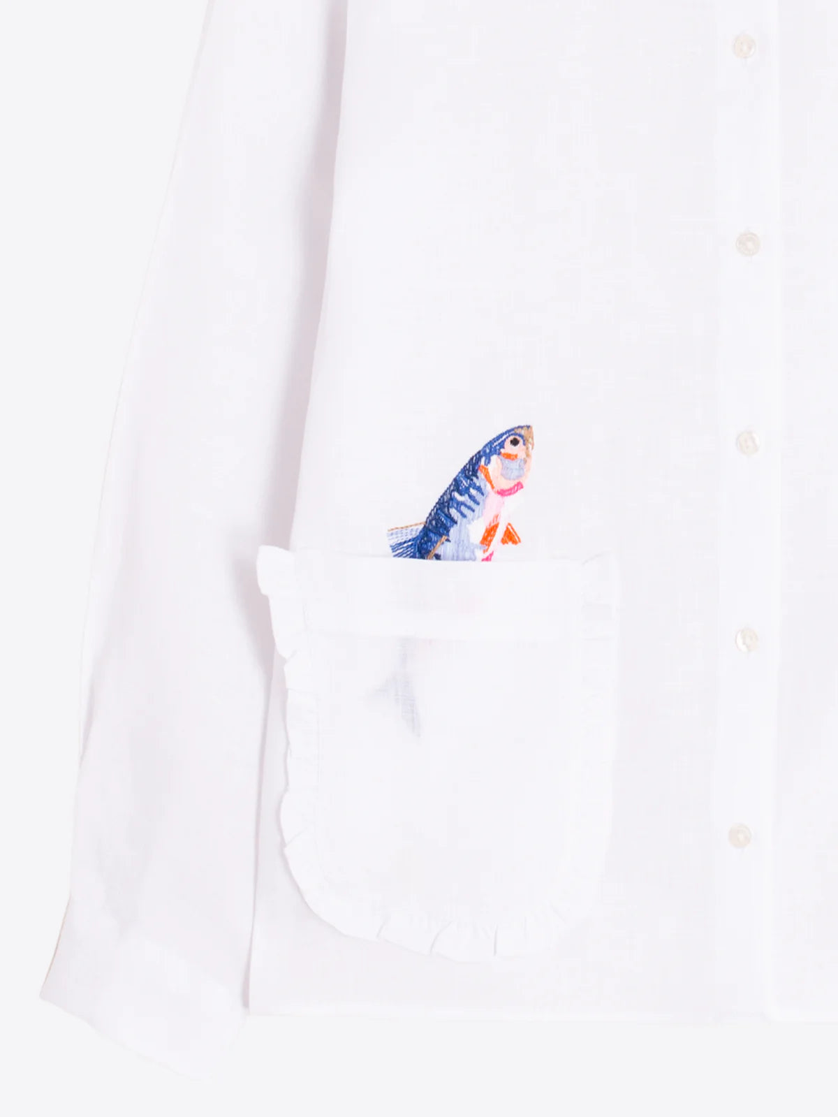 Vilagallo Linen Embroidered Fish Blouse