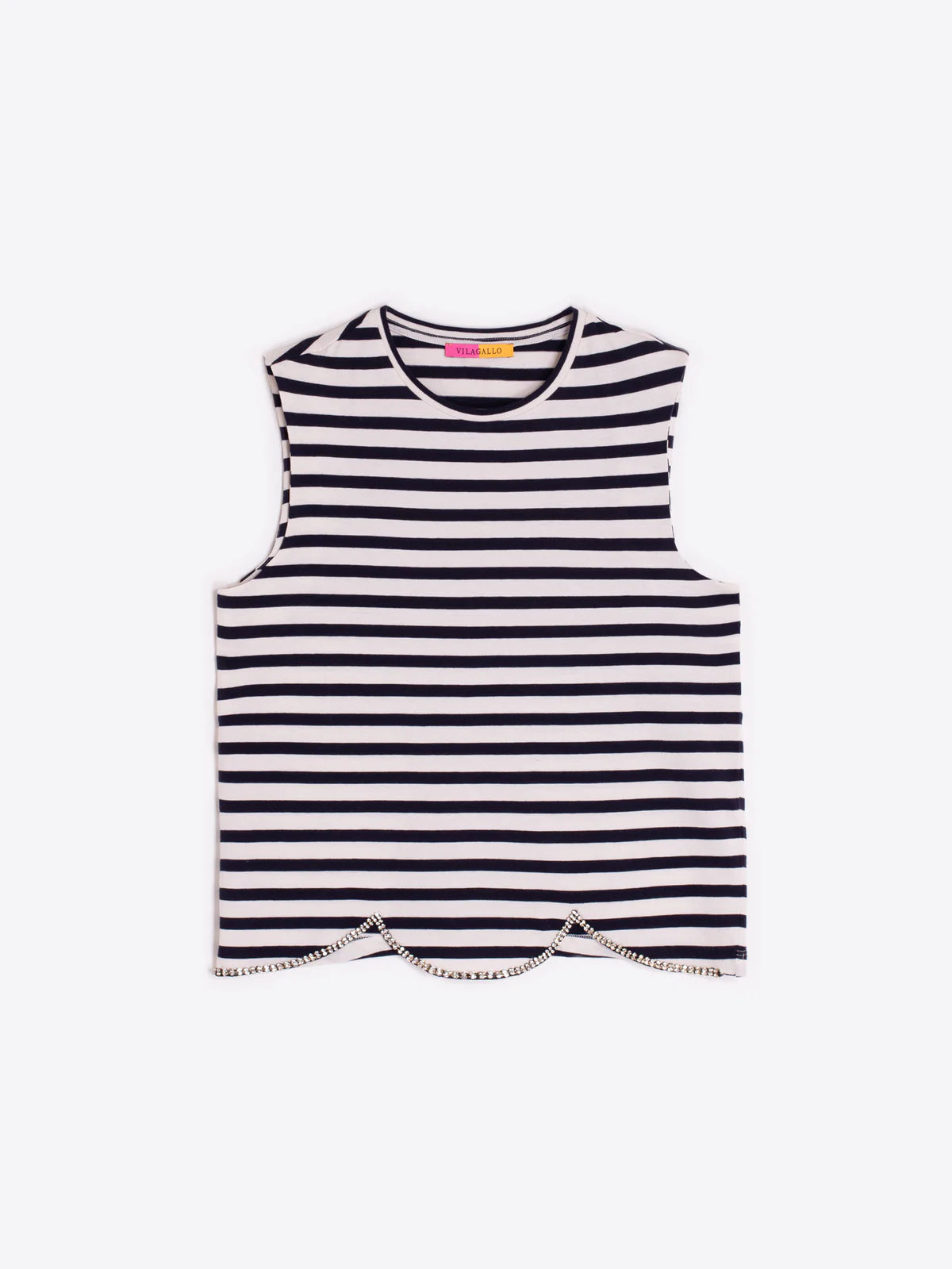 Vilagallo Striped Scalloped Hem T-Shirt
