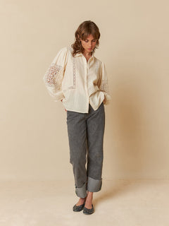Indi & Cold Lace Inset Double Gauze Blouse