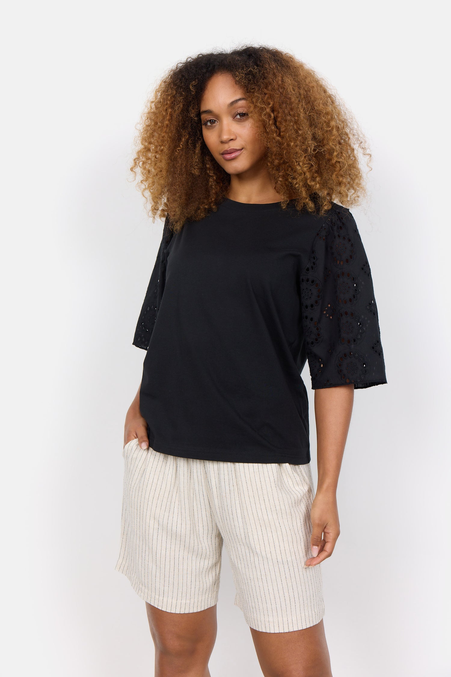 Soya Concept Loraine Eyelet Sleeve T-Shirt