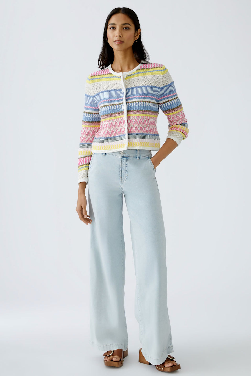 Oui Striped Pullover Cardigan