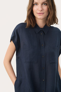 Part Two Ellena Linen Dress (Midnight)