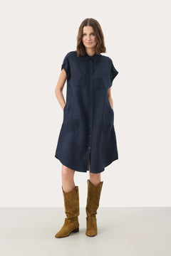 Part Two Ellena Linen Dress (Midnight)