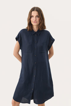 Part Two Ellena Linen Dress (Midnight)