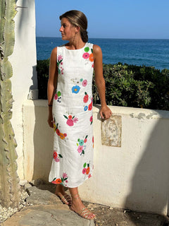 Vilagallo Floral Linen Dress