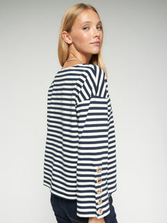 Vilagallo Striped Button Sleeve T-Shirt
