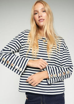Vilagallo Striped Button Sleeve T-Shirt