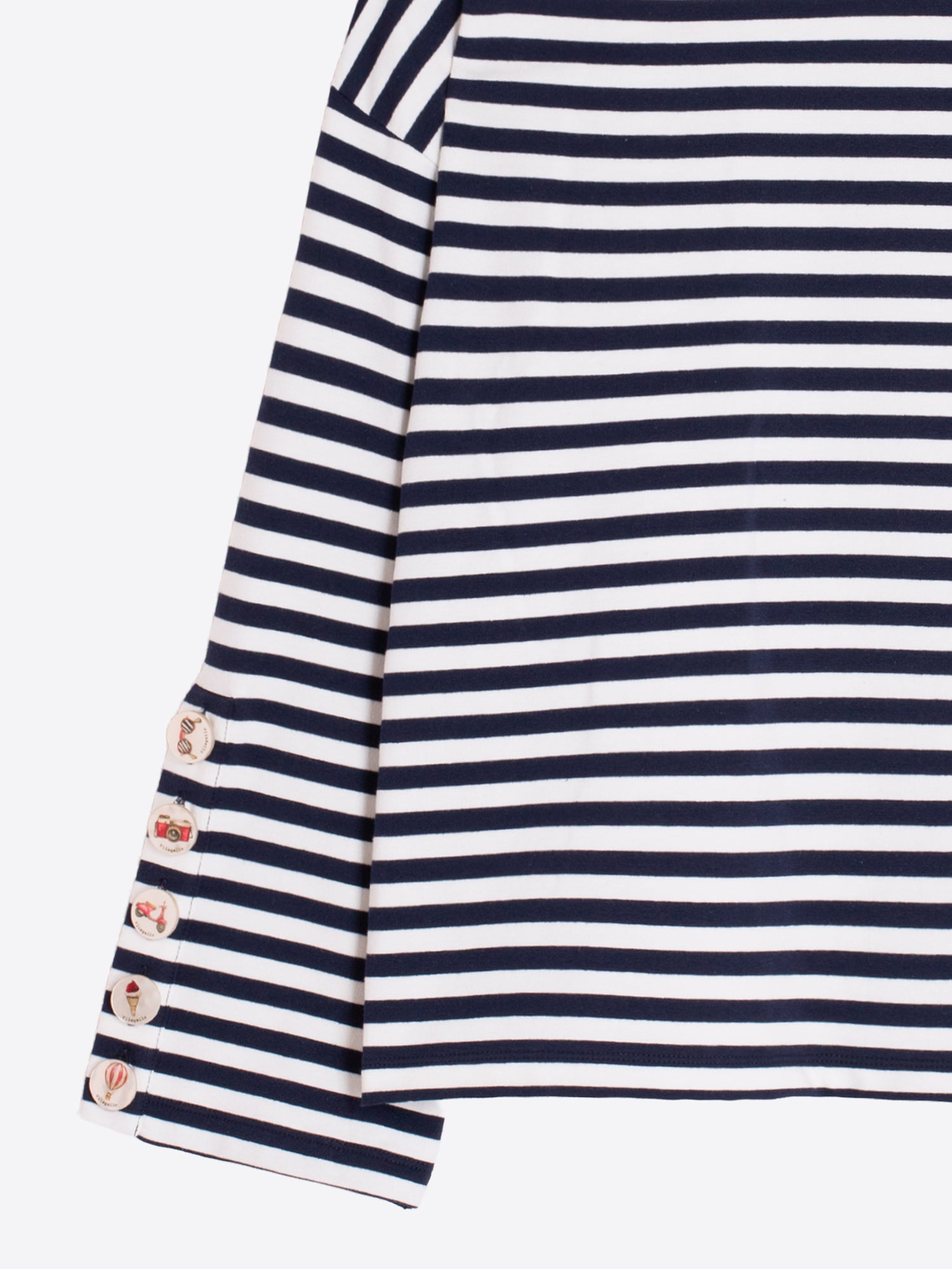 Vilagallo Striped Button Sleeve T-Shirt