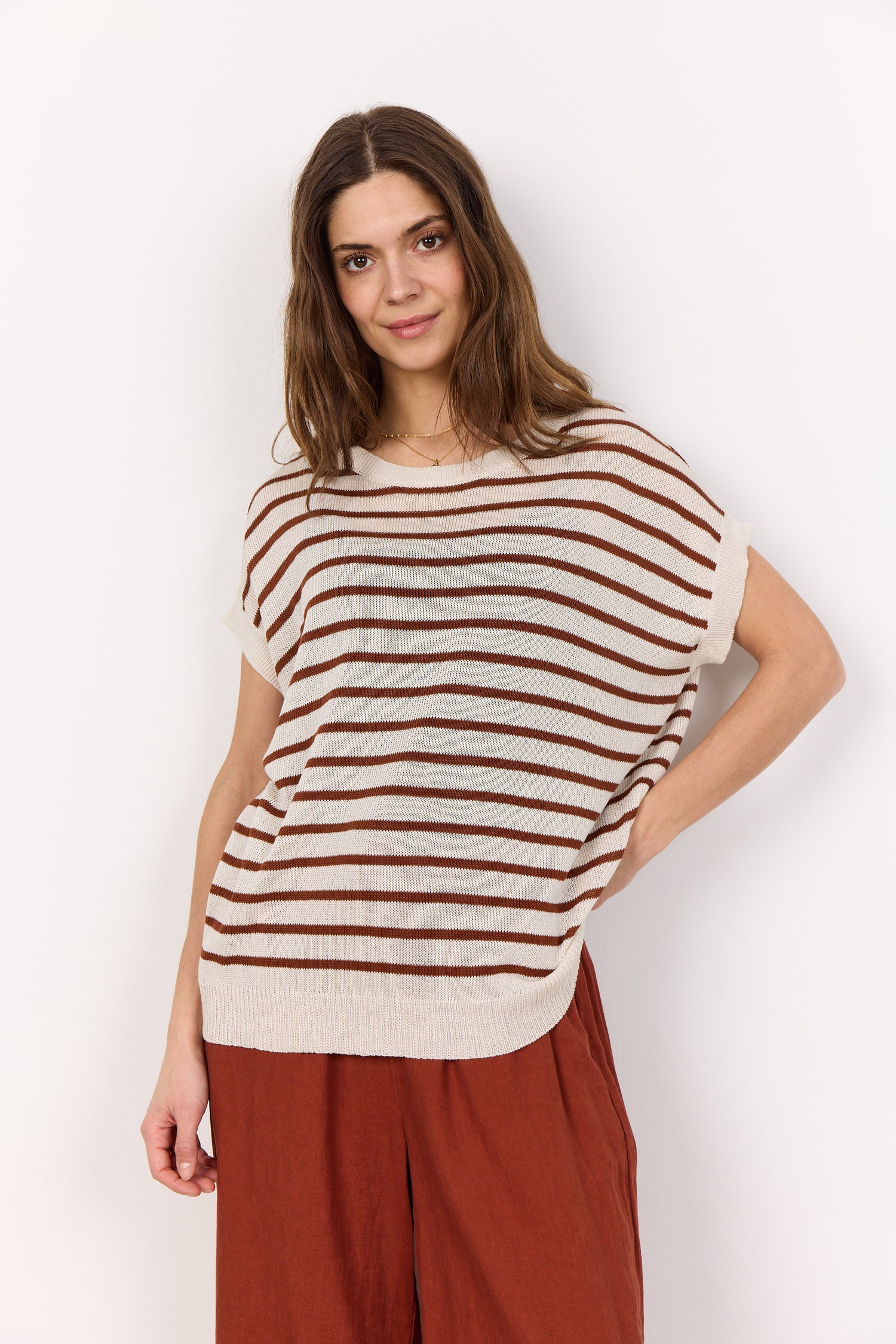 Soya Concept Luanna Stripe Cap Sleeve Knit Top