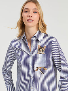 Vilagallo Striped Peekaboo Cat Blouse