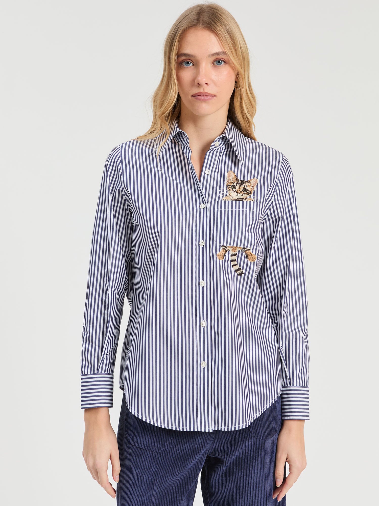 Vilagallo Striped Peekaboo Cat Blouse