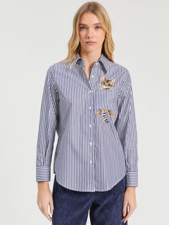 Vilagallo Striped Peekaboo Cat Blouse