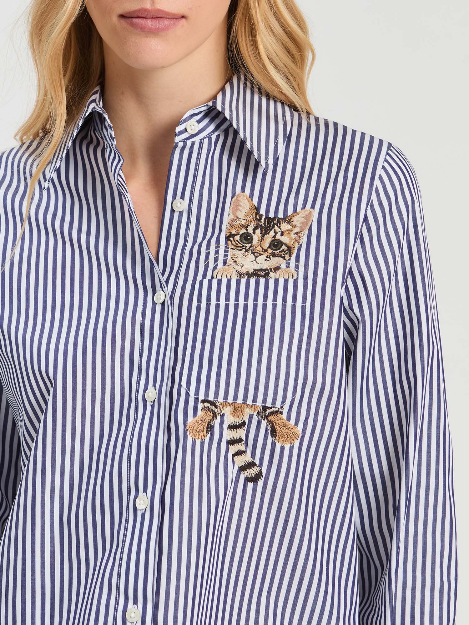 Vilagallo Striped Peekaboo Cat Blouse