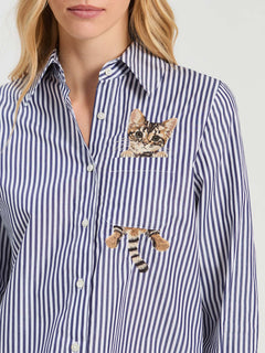 Vilagallo Striped Peekaboo Cat Blouse