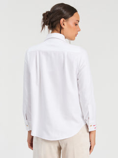 Vilagallo Herringbone Embroidered Hearts Blouse