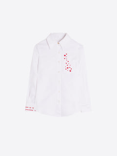 Vilagallo Herringbone Embroidered Hearts Blouse