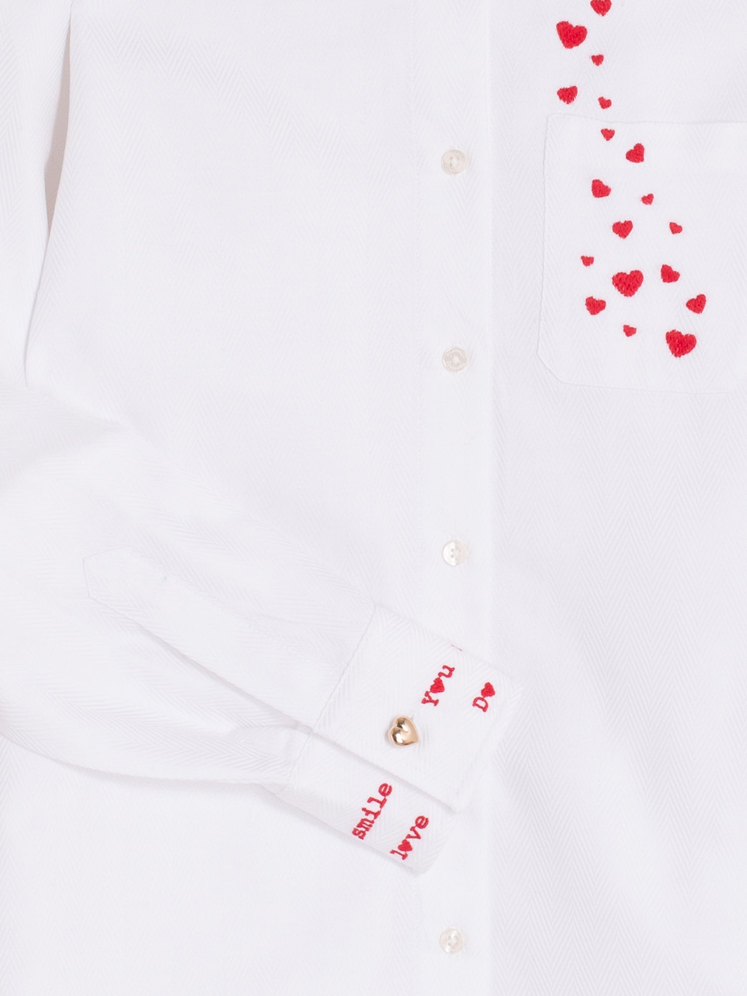 Vilagallo Herringbone Embroidered Hearts Blouse