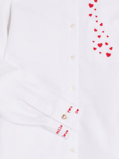 Vilagallo Herringbone Embroidered Hearts Blouse