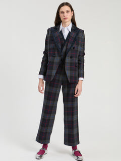 Vilagallo Velvet Trimmed Plaid Blazer