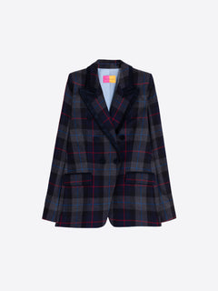 Vilagallo Velvet Trimmed Plaid Blazer