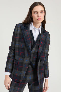 Vilagallo Velvet Trimmed Plaid Blazer