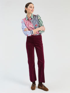 Vilagallo Colourblocked Striped Shirt With Embroidered Flowers