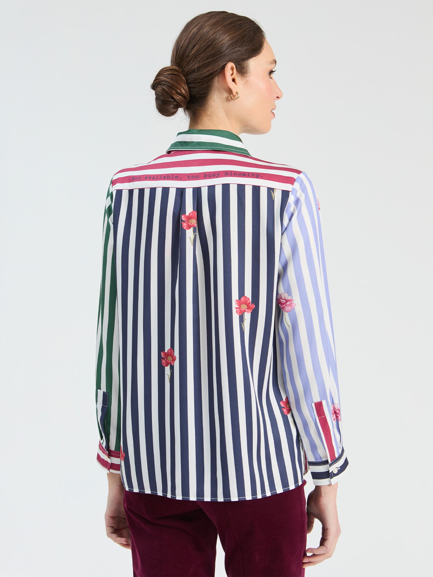 Vilagallo Colourblocked Striped Shirt With Embroidered Flowers