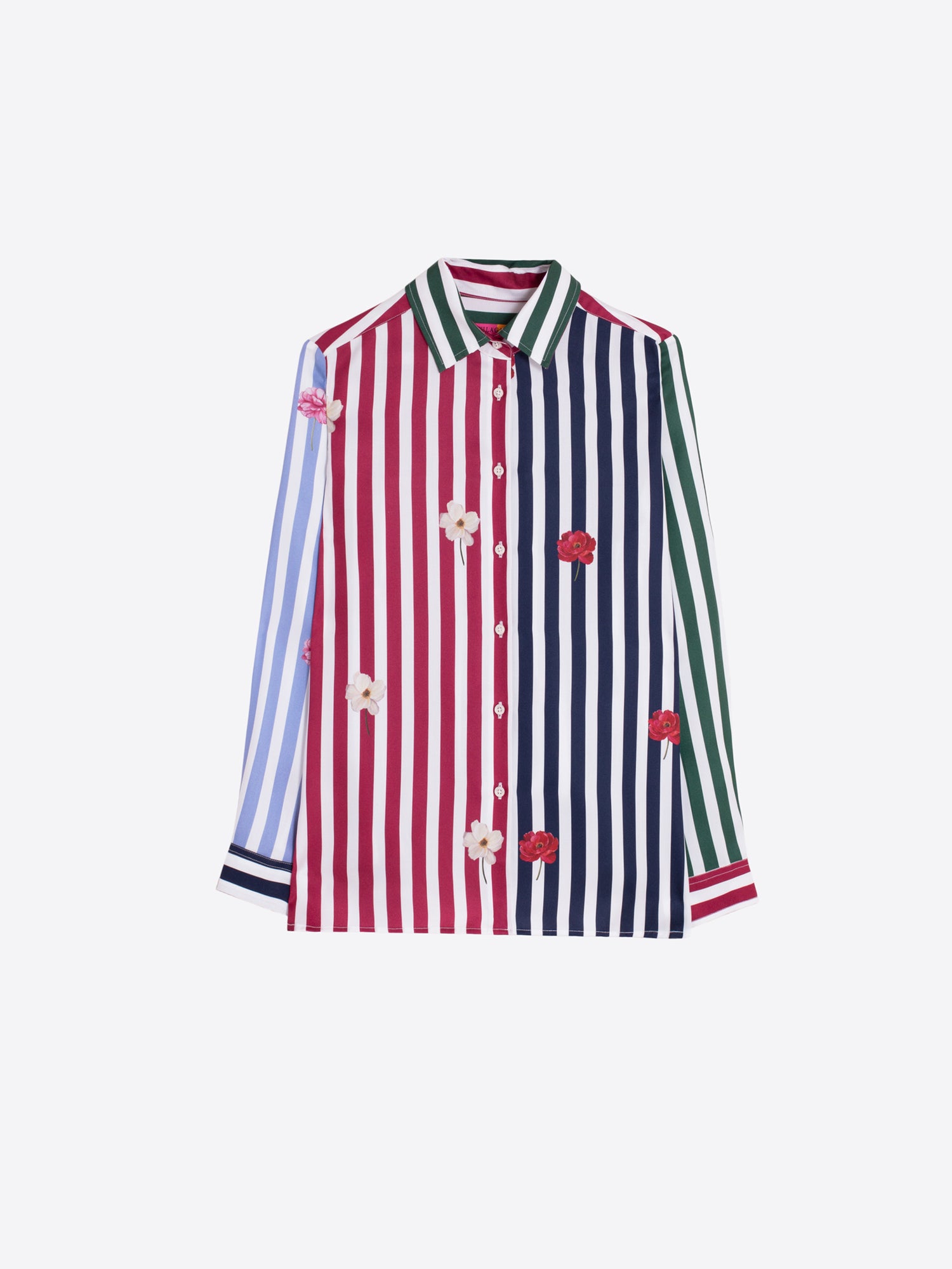 Vilagallo Colourblocked Striped Shirt With Embroidered Flowers