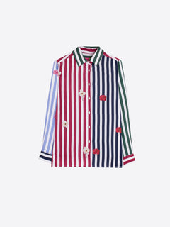 Vilagallo Colourblocked Striped Shirt With Embroidered Flowers