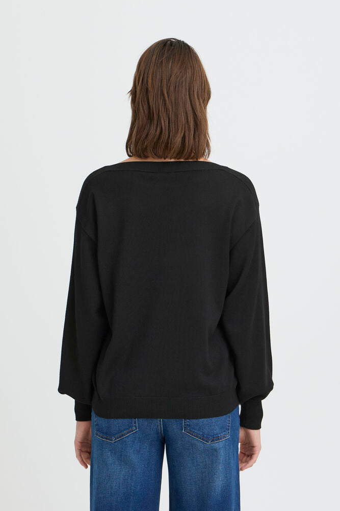 Ichi Luls Boat Neck Long Sleeve Sweater