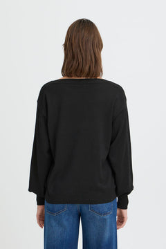 Ichi Luls Boat Neck Long Sleeve Sweater