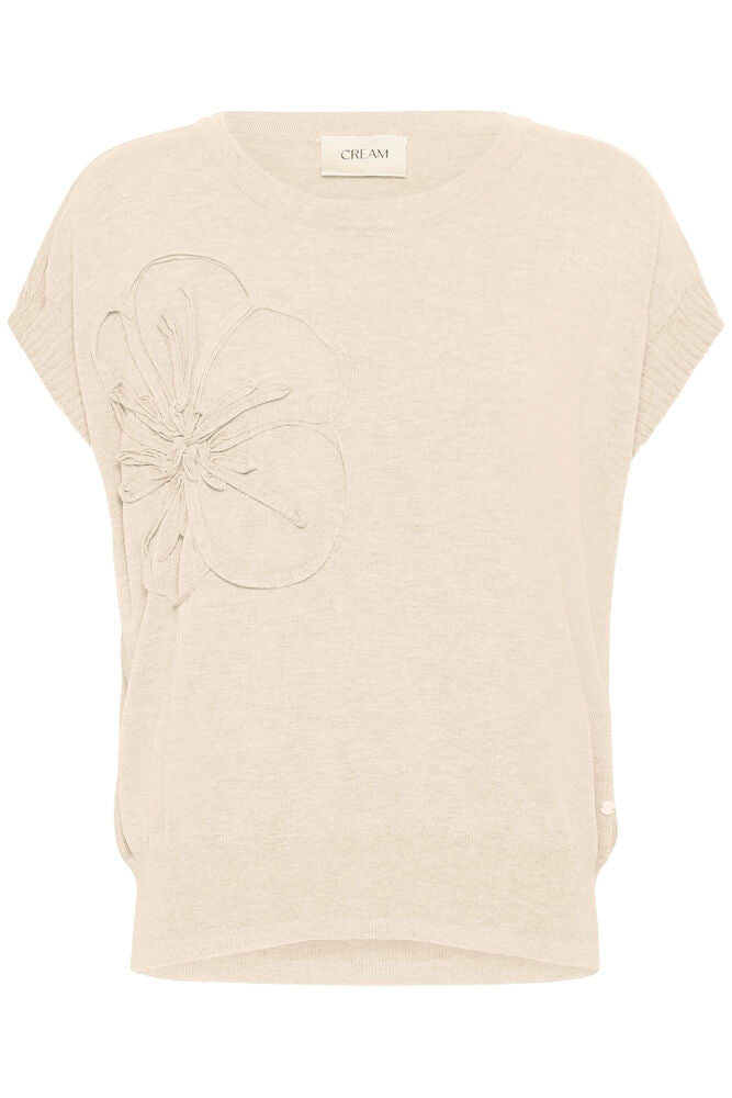 Cream Dela Knit Slipover With Decoration