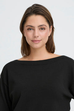 Ichi Luls Boat Neck Long Sleeve Sweater