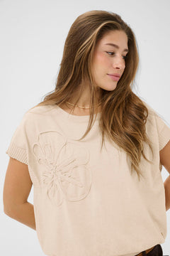 Cream Dela Knit Slipover With Decoration