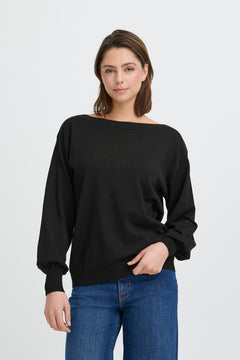 Ichi Luls Boat Neck Long Sleeve Sweater