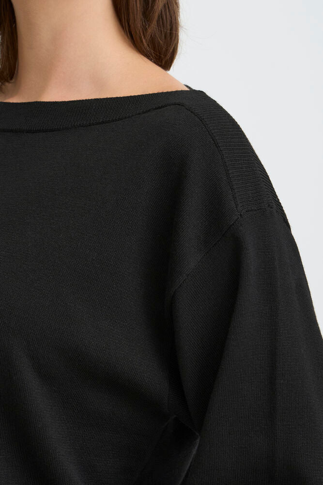Ichi Luls Boat Neck Long Sleeve Sweater