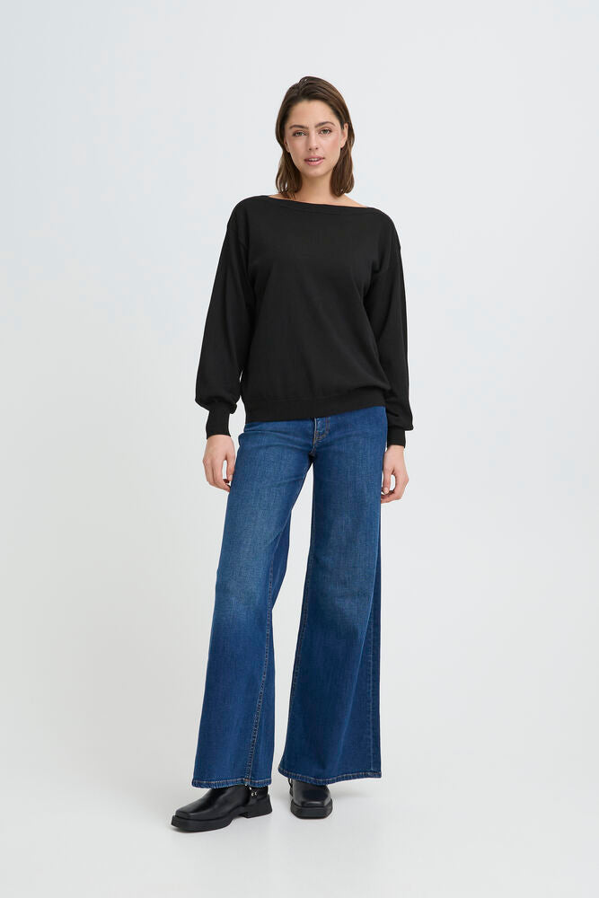 Ichi Luls Boat Neck Long Sleeve Sweater