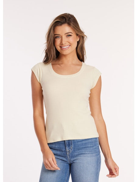 Mododoc Cap Sleeve Scoop Neck Slim T-Shirt