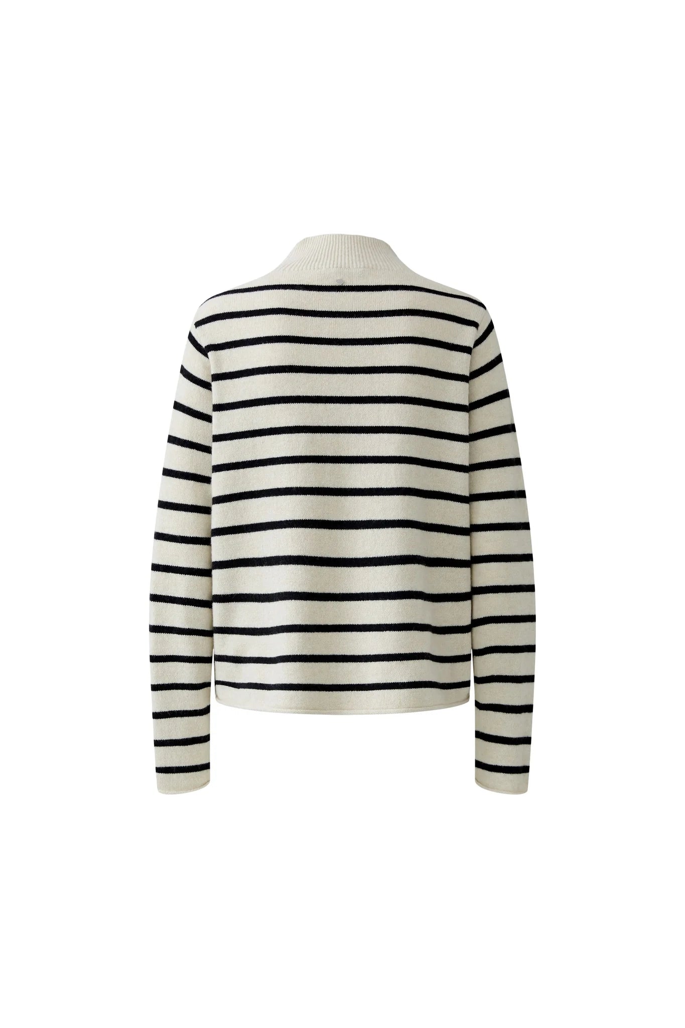 Oui Striped Mock Neck Sweater With Pocket